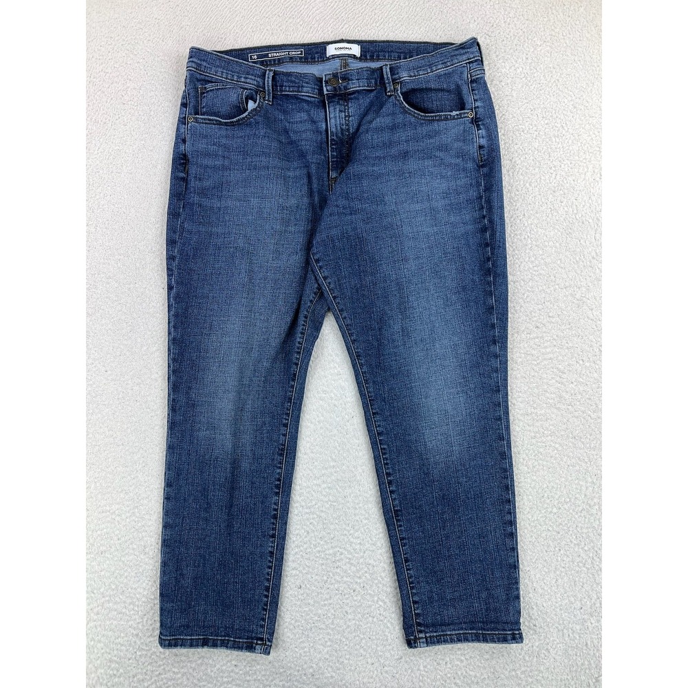 Sonoma Goods For Life Straight Crop Jeans Womens 16 Blue Med Wash Stretch Denim